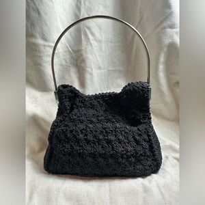 Vintage 1980’s Black Metal Handle Corde Evening Bag
